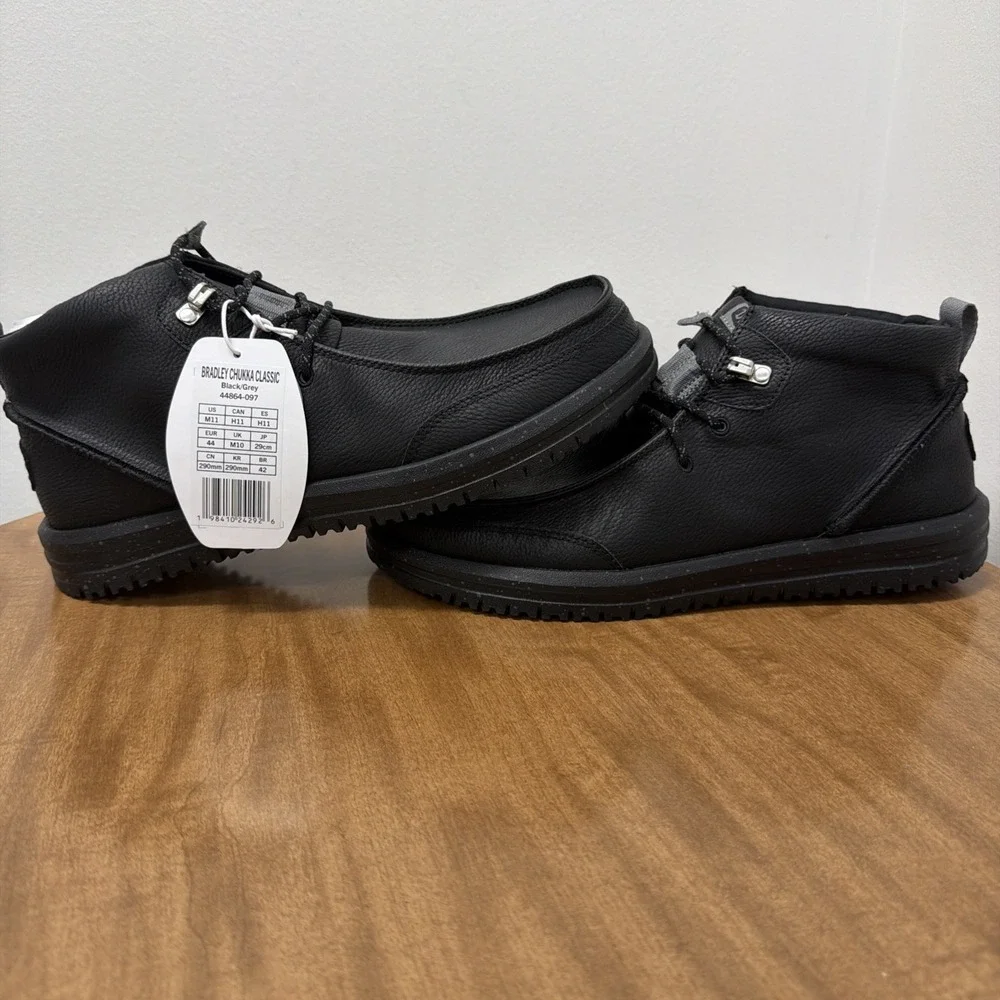 Hey Dude Bradley Chukka Classic Comfort Easy On Boots Men's 11 Black Leather